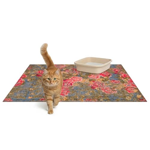 Lovewag Pets Cat Litter Box Mats 2 Pack - Large 36x48 Inch Machine Washable, Easy Clean, Non-Slip, Waterproof Mats for Indoor Cats - Kitty Litter Mess Control & Urine Floor Protection (Heirloom Rose)