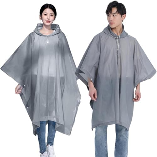 HACER EVA Raincoat Poncho 70 GSM with Adjustable Hood Full Sleeves Knee Length Unisex Universal Size Water Resistant Outdoor Rainwear for Camping Trekking Hiking Men and Women (Pack of 1, Grey)