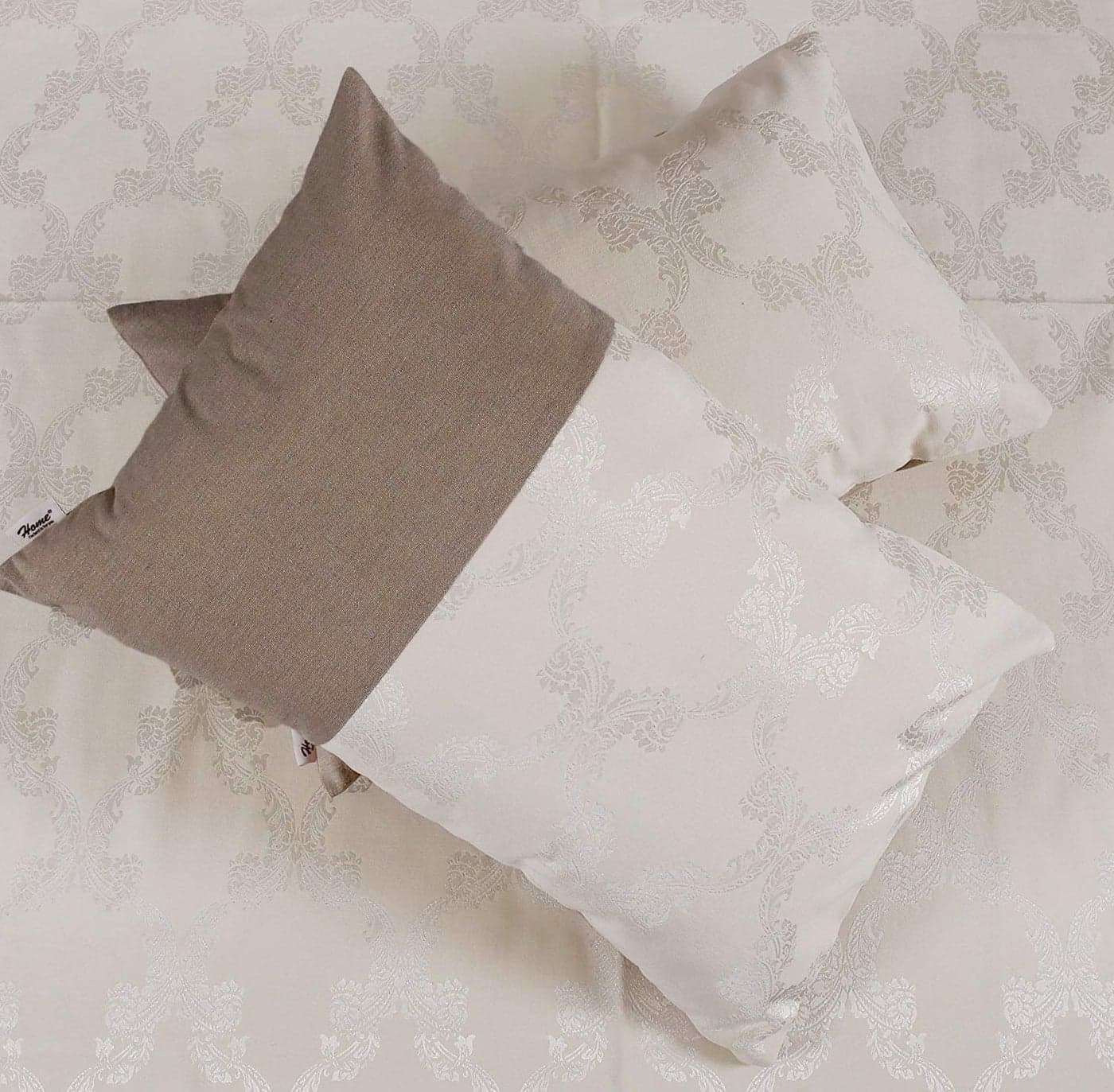 Home The Best Cream Self Design Double Jacquard With 275 TC Chambray Cotton Bedsheets/Designer Bed Covers For King Size Bed With 2 Pillow Cover