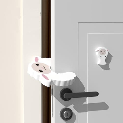 Mockery Children's Anti-Pinch Door Card, Baby's Anti-Pinch Hand Door Gap Protection Strip, Baby Door Clip, Door Stop, Door Stop, Silent Door Stop Pad (2pcs, Lamb-White)