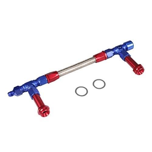 BARTOO Carburetor Dual Feed Fuel Line Kit, Aluminum Alloy Fuel Line Stainless Steel Braided 8 AN Dual Inlet Fuel Line Kit For Holley 4150 Carburetor, Red Blue