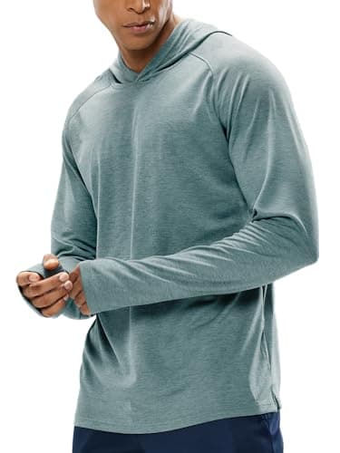 MIER Men's Long Sleeve Hiking Shirts UPF 50+ Sun Protection Fishing Hoodie SPF UV Running Workout Hooded T-Shirt, Haze Blue, L