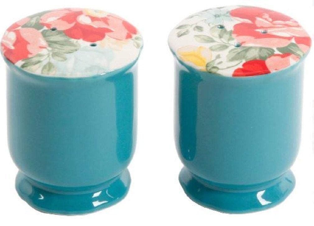 The Pioneer Woman Vintage Floral Ceramic Salt and Pepper Shaker Setred white green