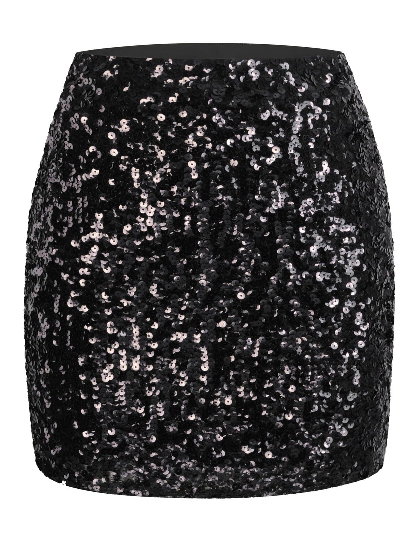MANER Women's Sequin Skirt Sparkle Stretchy Bodycon Mini Skirts Night Out Party (M/US 8-10, Black)