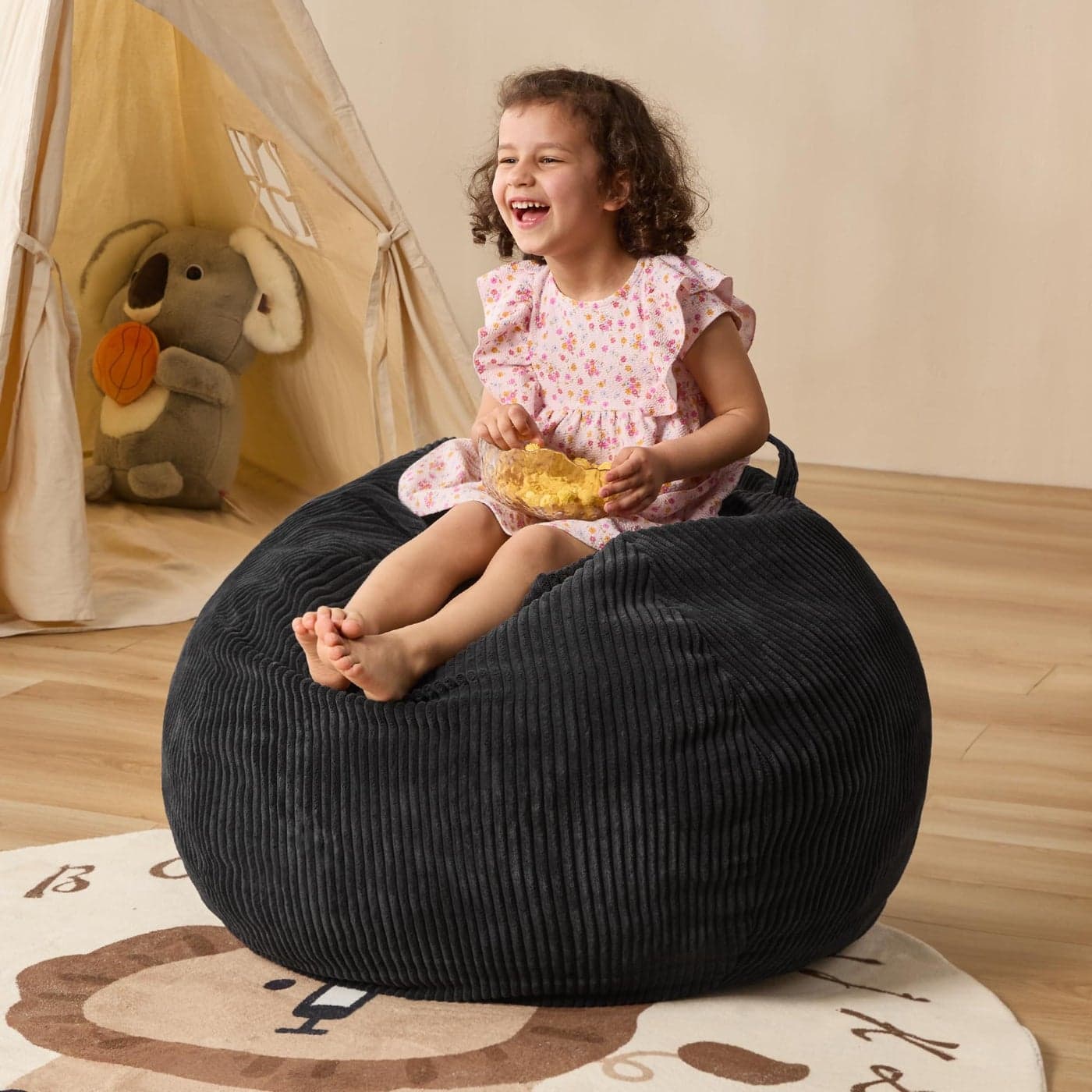 Cansunna Bean Bag Chairs Teardrop Bean Bag Chair Beanbag Chair with Memory Foam Filled Machine Washable Cover for Living Room Bedroom SmallBlack