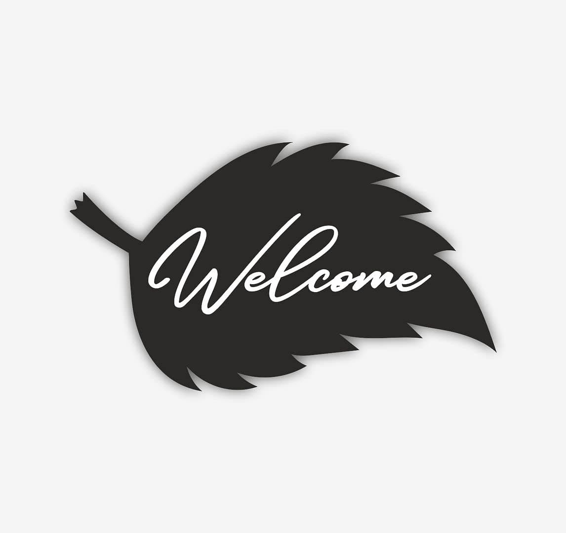 CVANU Beautiful Welcome Black MDF Leaf Cutting Design Wooden Wall Decoration for Home Decor Size(7inch X 12inch)