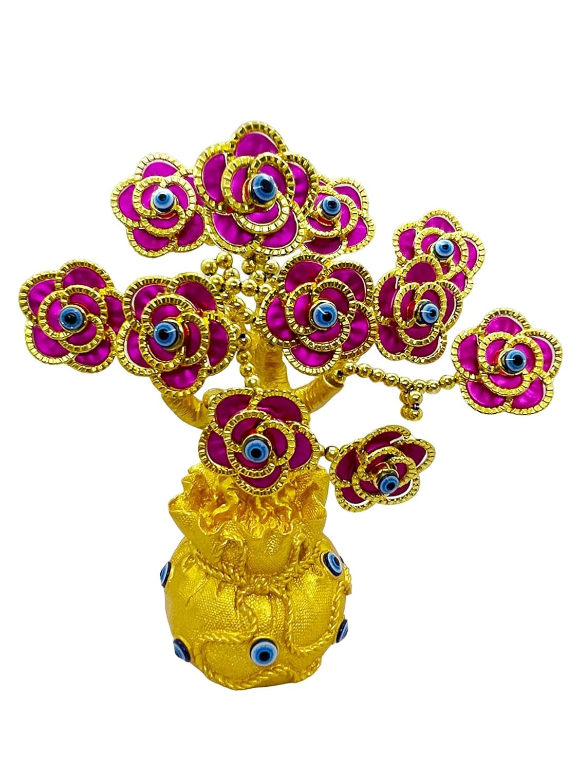 Saubhagya Global 21cm 11 Pink Evil Eye Resin Porcelain Feng Shui Evil Eye Decorative Tree 21 x 17cm Blue 21cm 11 Pink Evil Eye Tree