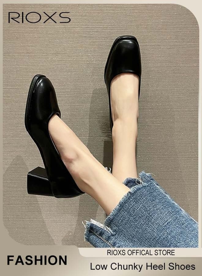 Women's Pumps Block Heels, Square Toe Mary Jane Shoes With 2.2" High Heel, Low Chunky Heel Shoes, Elegant Dress Shoes For Work Wedding Party, Comfy Casual Slip-ons, Laides Trendy Chunky Heels