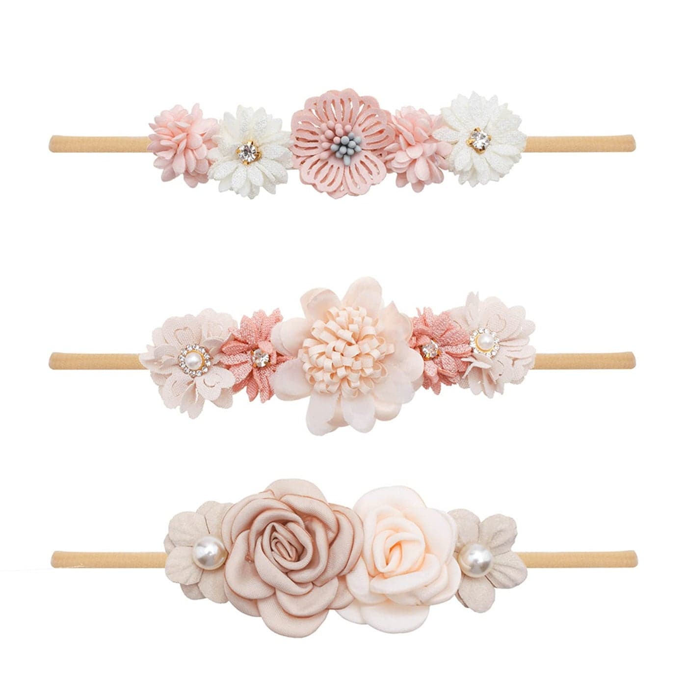 BFNAAgirl Baby Girl Headbands Nylon Flower Elastic Hairbands 3pcs Hair Accessories Gift for Newborn Infant Toddlers 17A