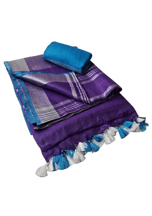HAIDER ALI AND SONS Bhagalpuri Linen Cotton Saree For Women |Linen Slub Ethnic Wear Saree For Women's (With Blouse) |, Purple