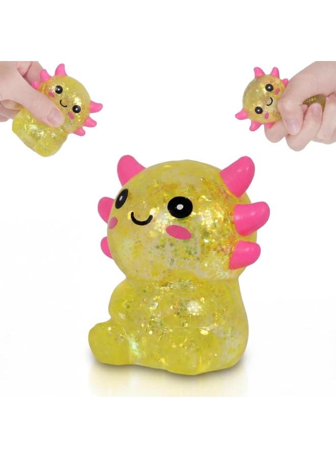Axolotl Squishy Toy, Cute Slow Rising Fidget Toy for Stress Relief, Soft Squeeze Sensory Toy for Kids and Adults, Handheld Stress Ball for Anxiety and Focus Sitting Posture Axolotl(Yellow)