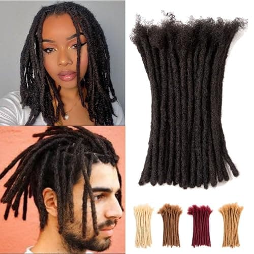 Teresa 0.4cm & 0.6cm & 0.8cm Width 6-18 Inch 100% Human Hair Dreadlock Extensions for Men/Women/Kids, Full Hand-made Locs Extensions Human Hair Bundles(0.6cm/6 Inch/20 Strands,Natural Black)