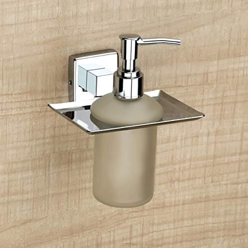 iSTAR Wall-Mounted Liquid Soap Dispenser Pump with Square Holder | Stylish Multipurpose Hand Wash Bottle | Bathroom Accessory Ideal for Washbasin, Shampoo, Conditioner, Home, Hotel (Chrome Finish)