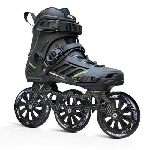 Jaspo Vitesse-110 Inline Shoe Skates 3 Wheels Inline 110mm Roller Skates Blades for Adult Women Men (Large, Black)