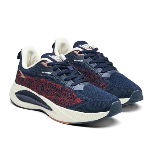 ASIAN Titan-06 Men's Sports Shoes| Lightweight & Breathable Lace-Up Running Shoes | Stylish All-Day Comfort Trainers for Gym, Walking, Casual (Navyred)-UK 9