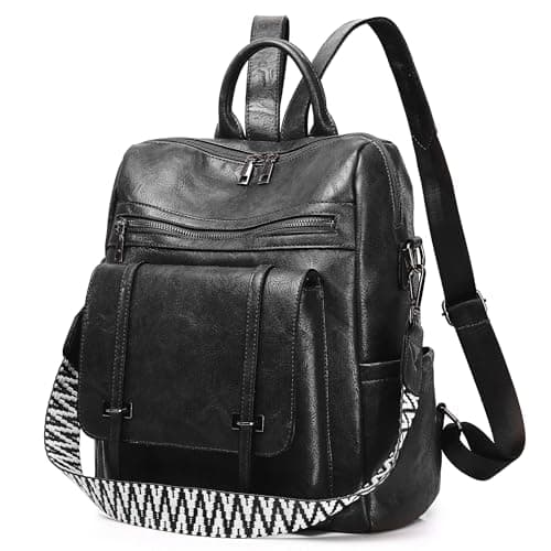 WYFJNX Fashion Backpack Purse for Women, Black PU Leather Backpack Purse Medium Size, Convertible Shoulder Bags Handbag, Suitable for Women and Girls for Shopping, Traveling, Work