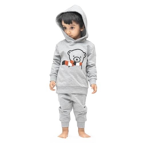 ARIEL Kids Cotton Fleece Full Sleeve Hoodie Sweatshirt & Sweatpant Clothing Set for Boys and Girls (SCARF-MEL_0-6 month)