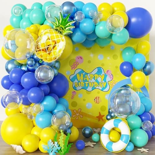 Cartoon Sponge Balloons Garland Arch KitBlue Yellow Balloons for Birthday DecorationsPineapple Foil BalloonBoys Girls Party Supplies