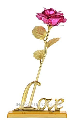 Pink Rose Flower with Love Stand with Gift Box