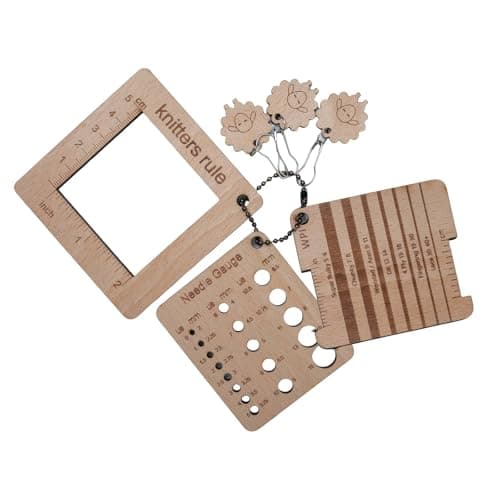 3 Pcs Wood Knitting Gauge Rulers with Lamb Marking Button 3 Style Square Knitting Tool Crochet Hook Knitting Needle Gauge Knitting Rule Sewing Rulers for Art Sewing Knitting Crafts