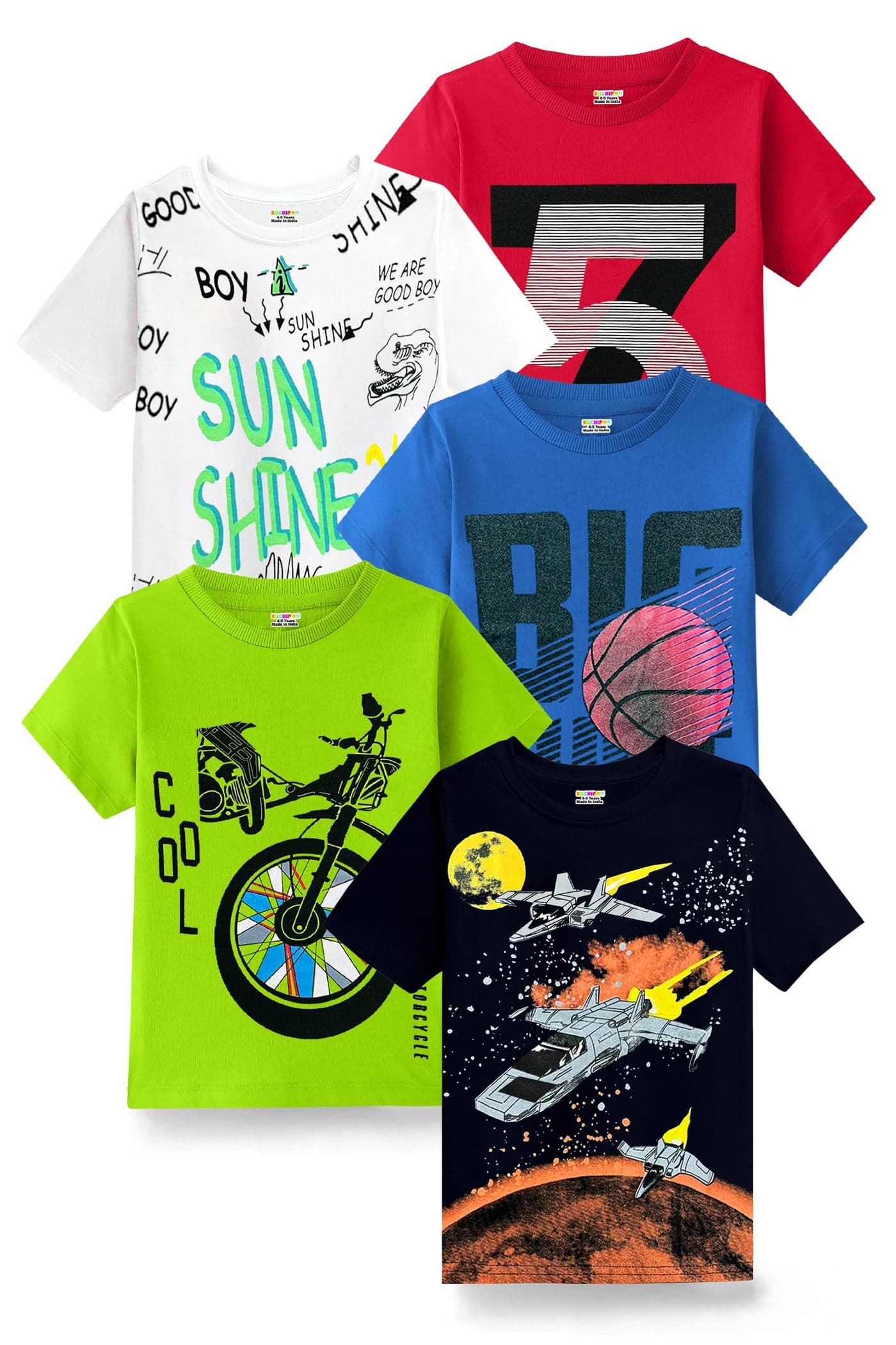 Kuchipoo Boys Regular Fit Half Sleeves Cotton T-Shirts (KUC-TSHRT-436K, 2-3 Years, Multi-Colored)