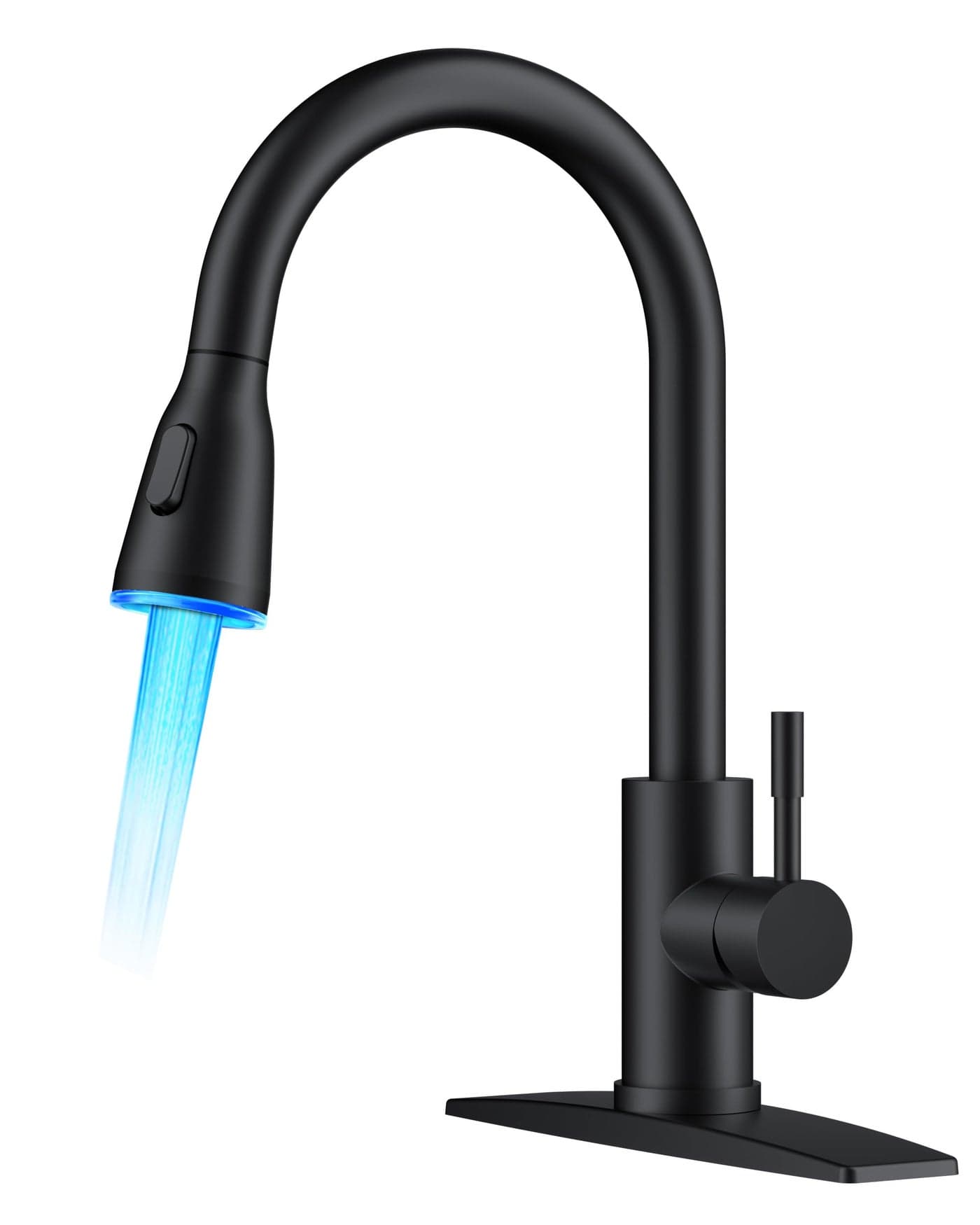 FORIOUS LED Kitchen Faucet with Pull Down Sprayer, Black Single Handle Stainless Steel Traditional Sink Faucets with LED Light Sprayer Head, Suitable for Farmhouse Laundry Camper Rv Bar