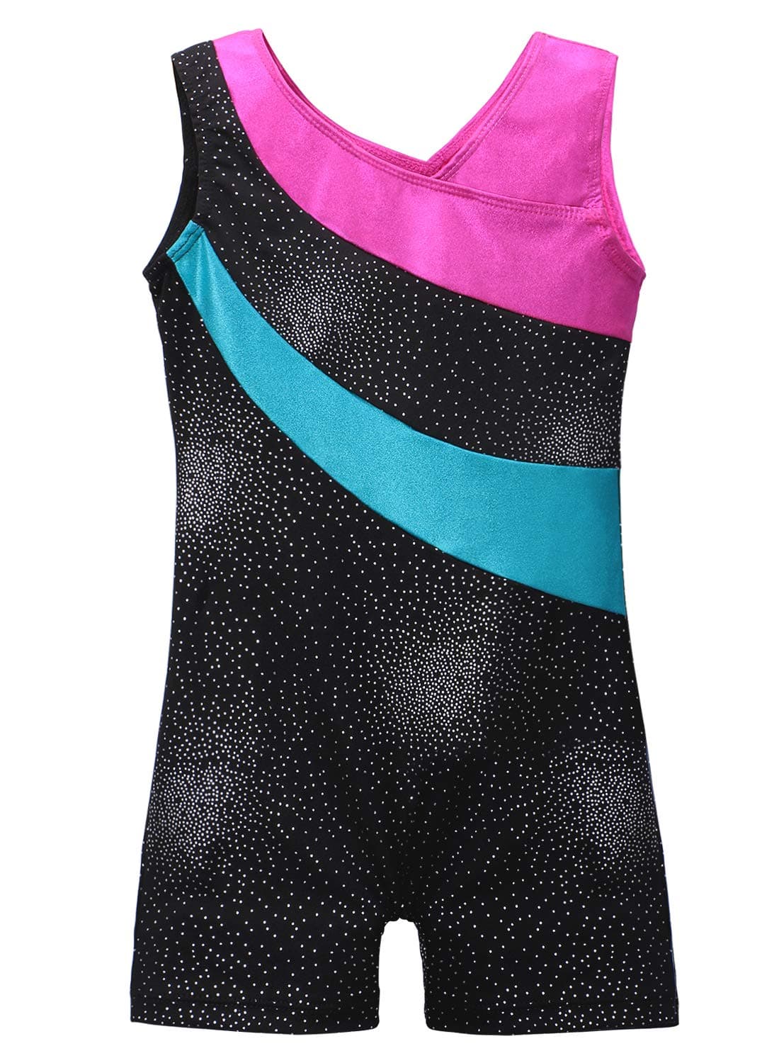 Leotards Black for Girls Gymnastics with Shorts Sparkle Butterfly Flowers Pattern Sleeveless Biketards Hotpink Black (Black, 150(9-10 years old))