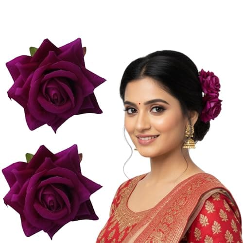 LYF5STAR Handmade Bride Purple Rose Floral Juda Pin For Women| Elegant Rose Wedding Hair Accessories |Traditional Indian Hair Accessories for Women & Girls|Pack Of 2