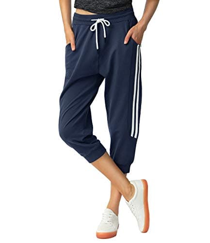 SPECIALMAGIC Women's Capri Pants Cropped Joggers with Pockets Elastic Waist Drawstring Capri Sweatpants Navy XX-Large