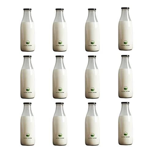 SAND DUNE Set of 12, 300 ml Each Glass milk bottle, with metal Lid for Milk, Smoothie, Juices - Reusable Suitable For Fridge Storage