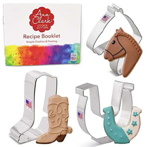 Ann Clark Western/Horse Cowboy Cookie Cutters 3-Pc. Set (Horse Head, Cowboy Boot, and Horseshoe) Made in USA