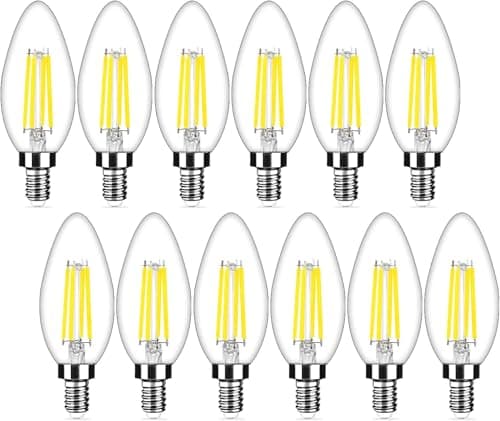 12-Pack Dimmable E12 LED Candelabra Bulbs 40Watt Equivalent, 5000K Daylight White, 450Lumens, 4W B11 Vintage Chandelier Light Bulbs, LED Filament Clear Glass Candle Lamp for Ceiling Fan Home Decor