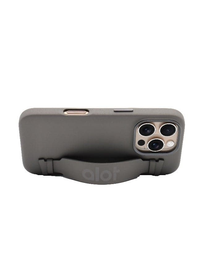 Noble leather case for iPhone 15 Pro Grey Leather case with hand grip metal camera frame microfiber lining magnetic closure and premium PU finish for stylish protection