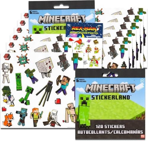 Minecraft Party Favors Set for Kids 240 Stickers Featuring Steve Alex Creepers Plus RexMan Stickers 12 Sheets Minecraft Birthday Party Supplies