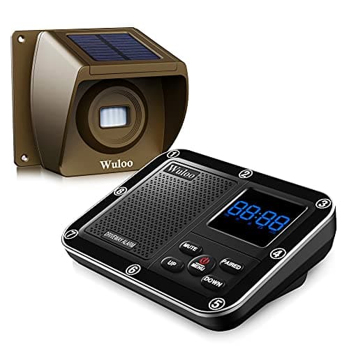 Solar Driveway Alarm Wireless Outside 1800ft Range Outdoor Motion Sensor Detector Driveway Alert System with Rechargeable BatteryWeatherproofMute Mode11Brown