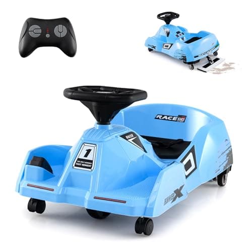 Costzon Electric Cleaning Go Kart for Kids 12V Battery Powered Ride on Race Car with Detachable Mop 3Speed Remote Control Horn Music Wireless Connection Go Cart for Aged 25 Gifts Blue