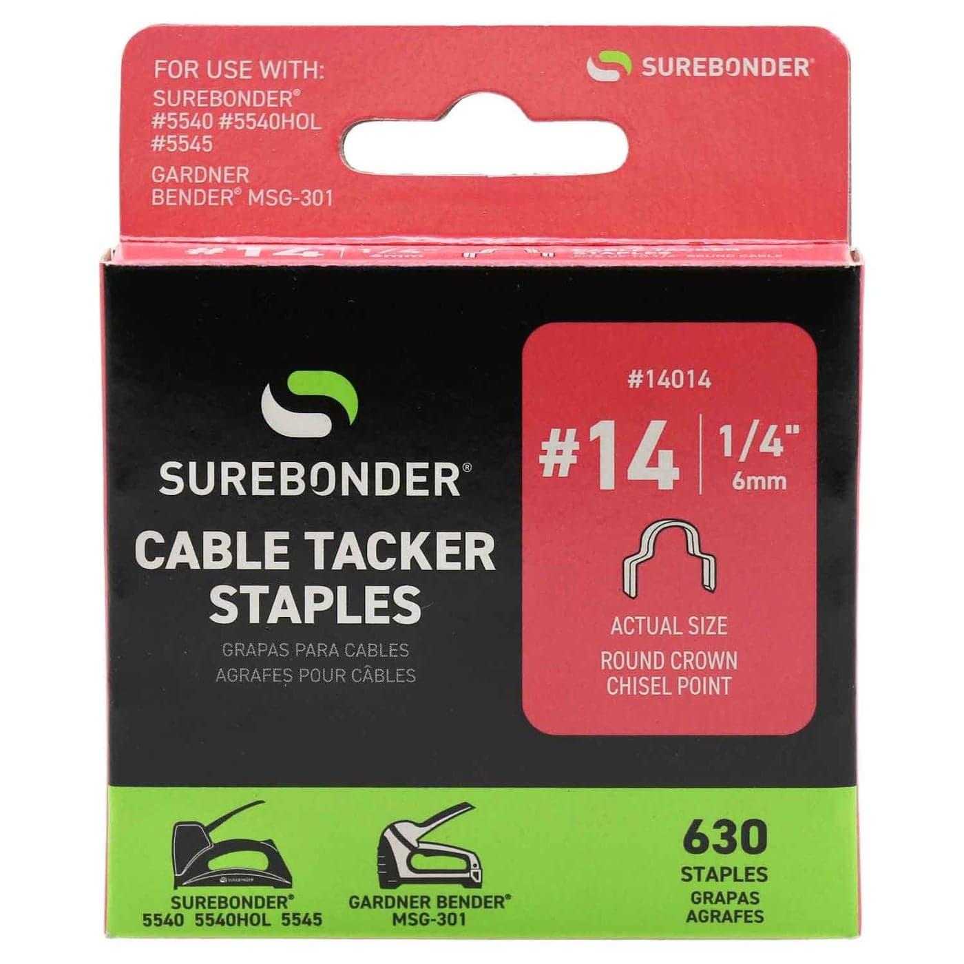 Surebonder 14 Round Crown Cable Tacker Staples for TV and Computer Cable Fits up to 14Inch Diameter Cable 630 Staples
