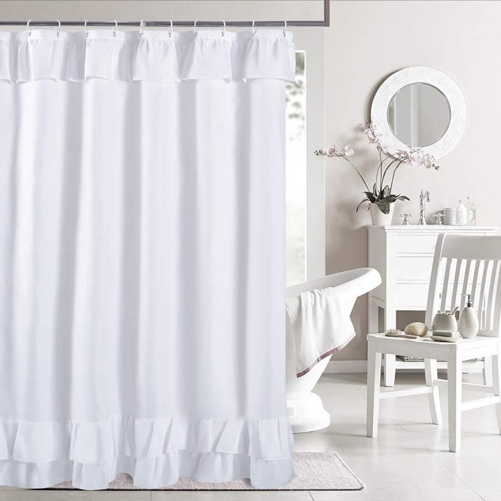 YOSTEV White Ruffle Shower Curtain Farmhouse Fabric Cloth Shower Curtains for BathroomStandard Size 72x72 Inches