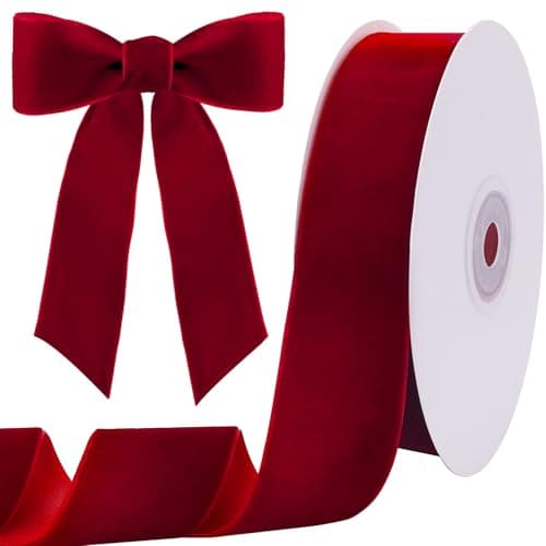 Tsorode 10 Yards Red Velvet Ribbon 1 12 Inch for Christmas TreeReds Velvet Christmas Ribbon for Gift Wrapping Crafts Bow Wreath Holiday Decorations Red