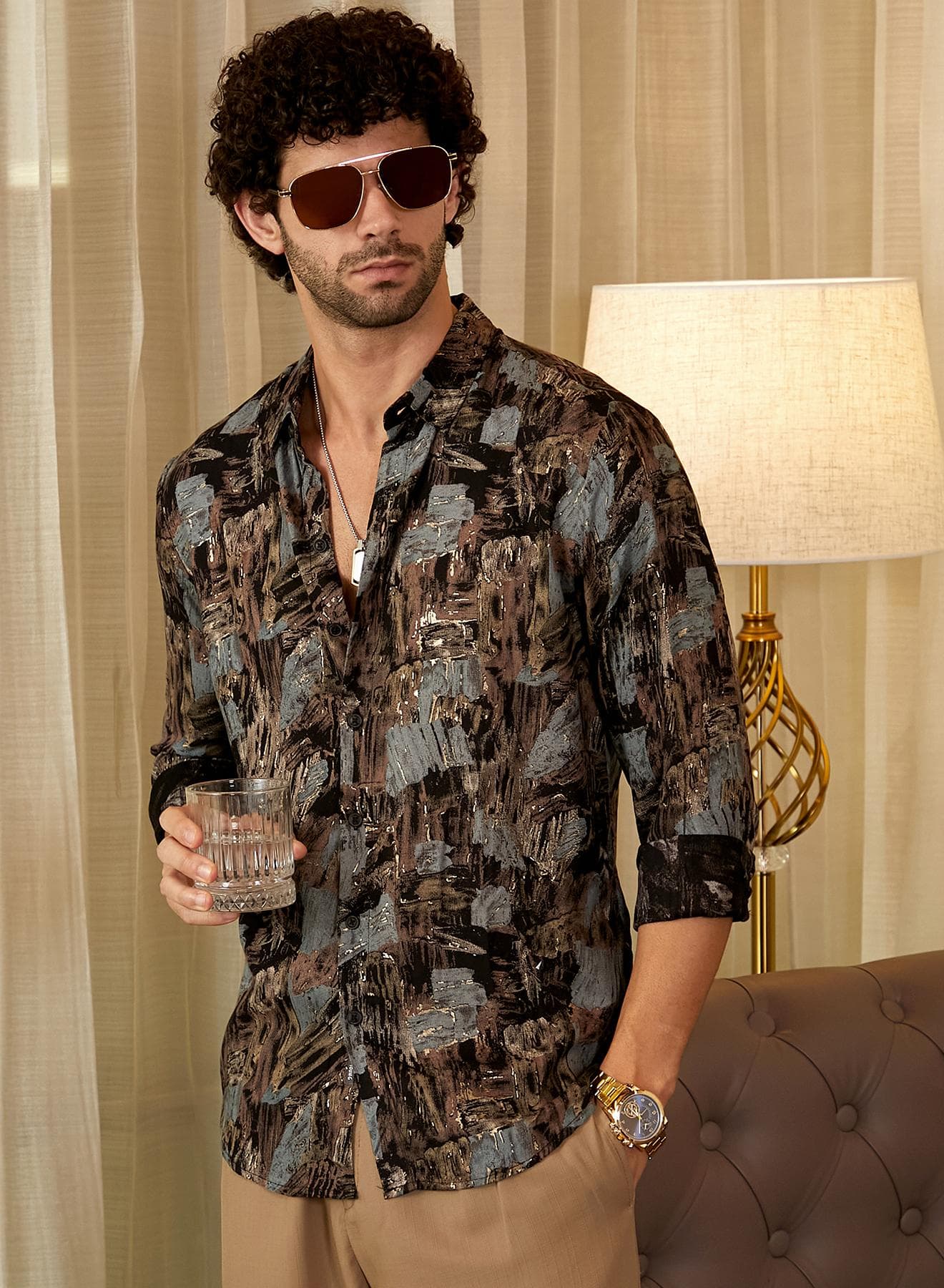 Men's Obsidian Black Impressionistic Strokes Shirt