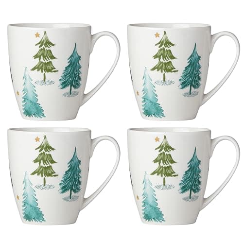 Lenox 880069 Balsam Lane 4-Piece Mug Set, Christmas Drinkware, Holiday Hosting