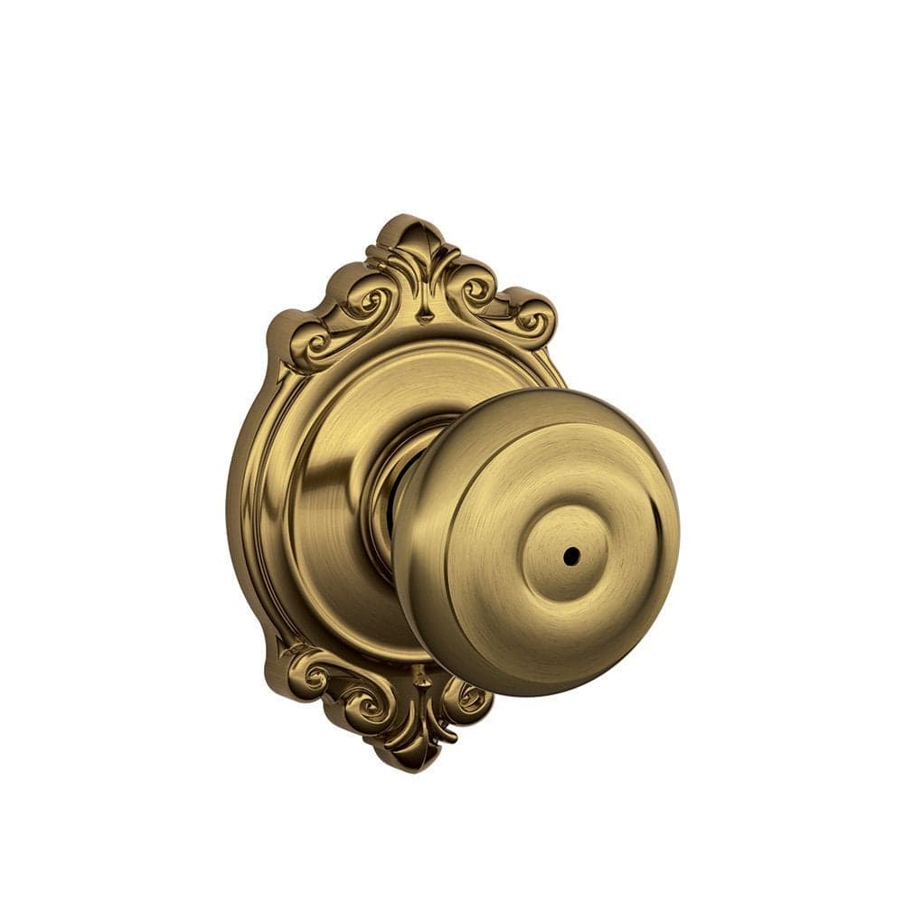 SCHLAGE F40 GEO 609 BRK Brookshire Collection Georgian Privacy Knob Antique Brass