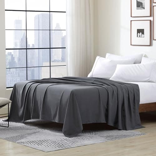 Cathay Home Hotel Luxury Wrinkle & Fade Resistant Double Brushed Ultra Soft Microfiber 1-Piece Single Flat Sheet - Gray, Full (81" x 96")