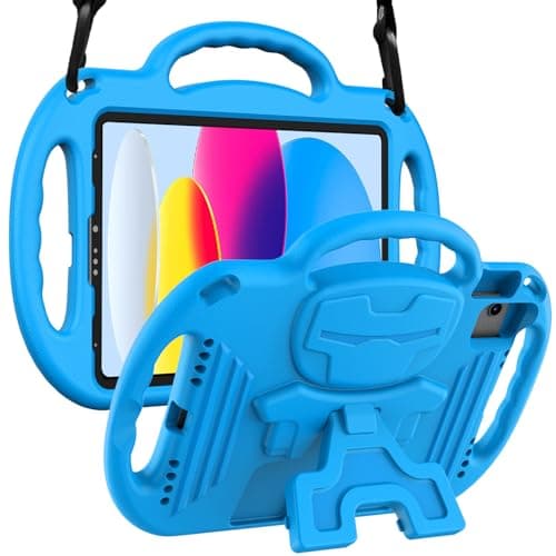 LTROP Kids Case for iPad A16 11th Generation (11-inch,2025)/ 10th Generation (10.9 Inch,2022)/ Air 5th/ 4th Gen 10.9” with Shoulder Strap, Shockproof Lightweight Handle Stand Child Bumper Case, Blue