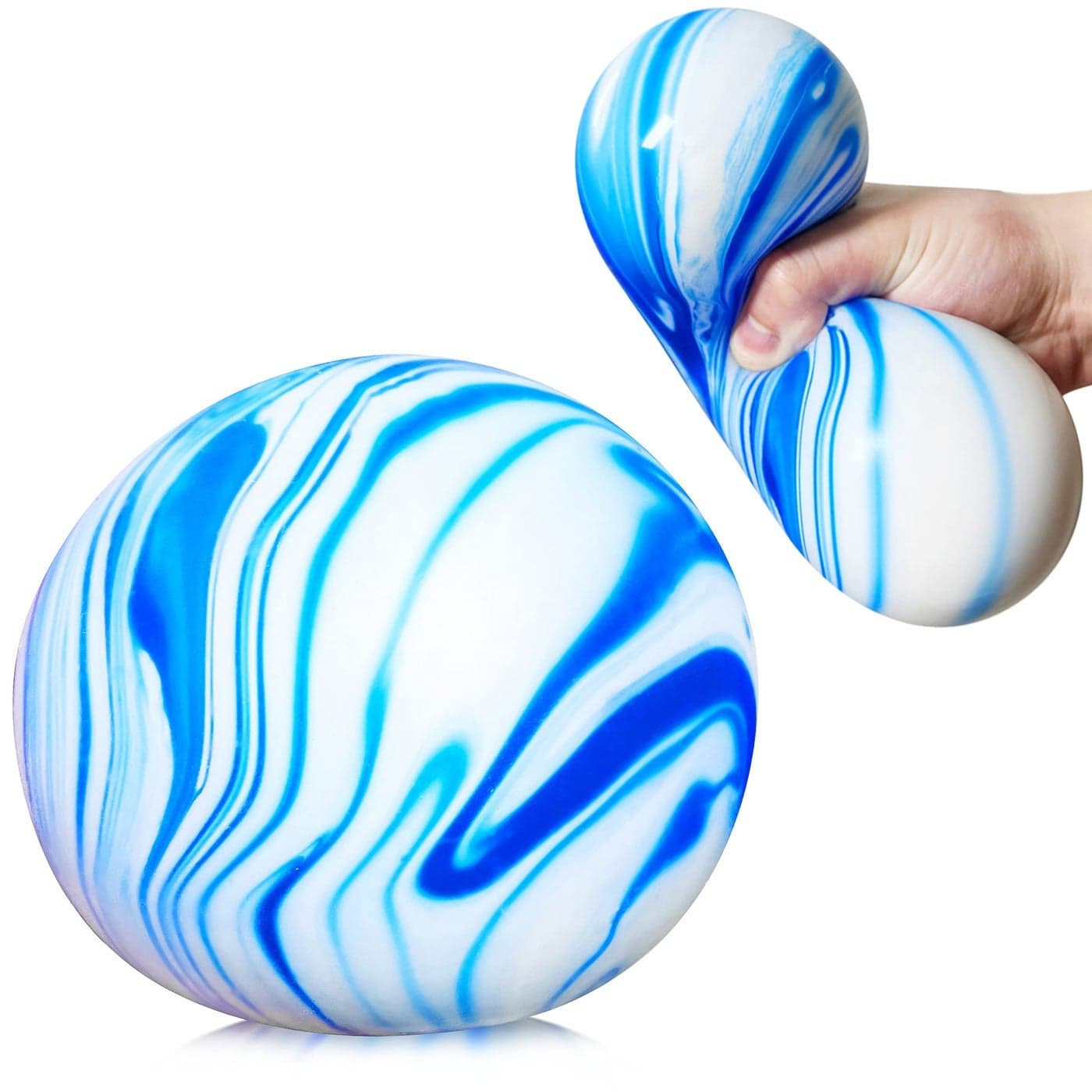 Giant Jumbo Squishy Stress Balls for Kids Adults Fidget Toys Pull Stretch Squeeze Anxiety Relief Blue Soft Dough Ball Relax Focus Toys