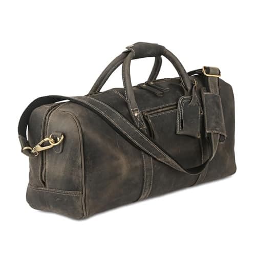 KomalC Leather Travel Duffel Bags for Men and Women - Full Grain Overnight Weekend Sports Gym Duffle