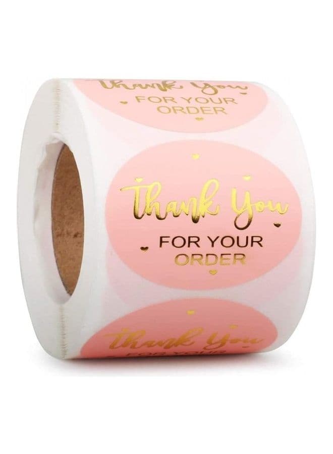 500-Piece Thank You For Your Order Printed Labels Pink/Gold