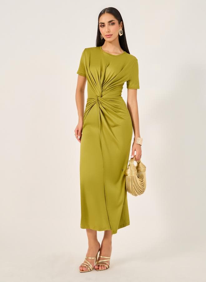 Twist Front Solid Bodycon Dress
