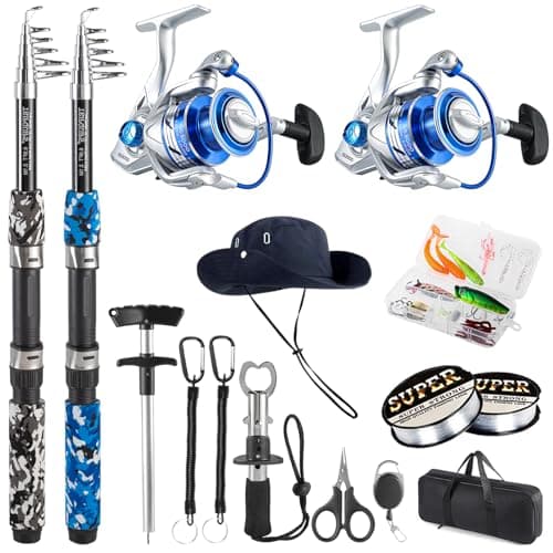 Tripquips Fishing Pole Combo 69ft Telescopic Rods Set Collapsible Fishing Rods 2PCS Spinning Reel Set with Carrier Bag Freshwater Fishing Rod and Reel Combos Kits