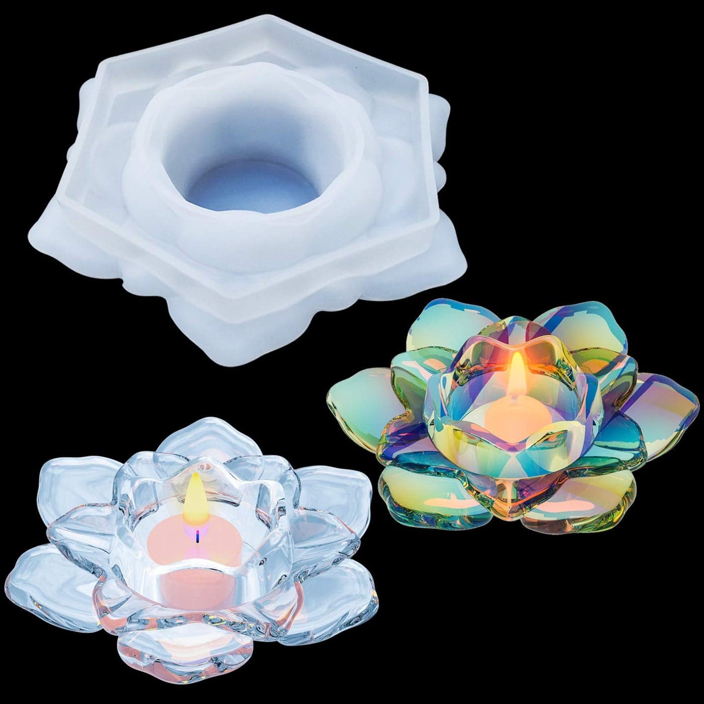 Palksky Lotus Tealight Candles Holders Resin Mold Flower Candlestick Epoxy Casting Silicone Molds for DIY Jewelry Box Trinket Container Candy Box Home Table Decoration